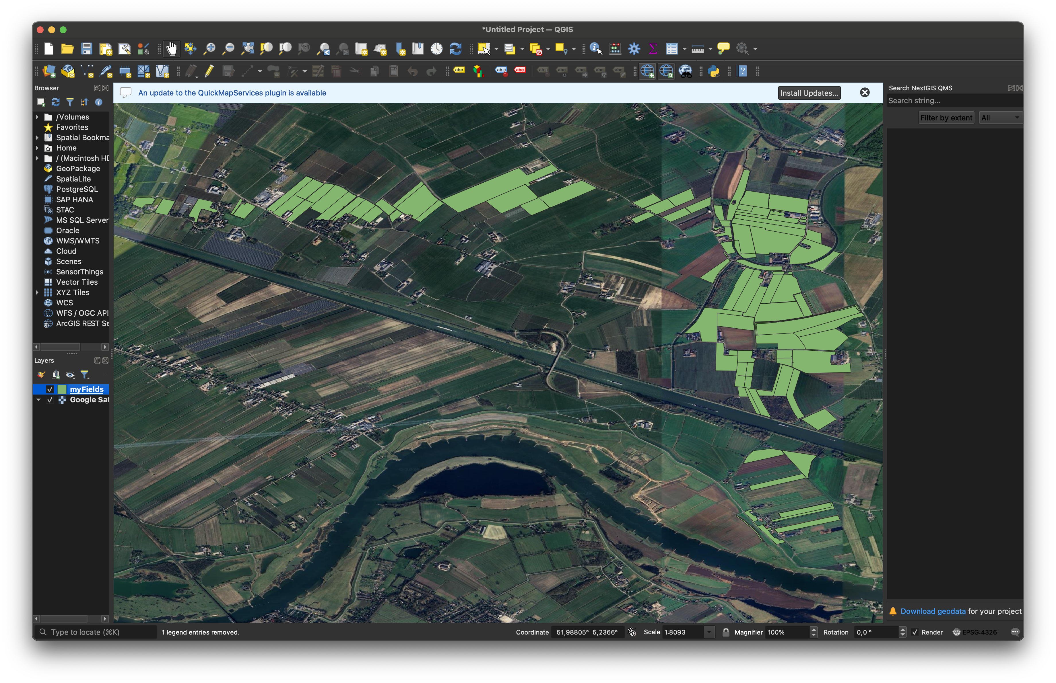 QGIS view of the exported shapefile